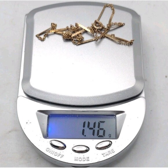 Vintage 1/20 12K Gold Filled Bar Station Rolo Chain Necklace 14” 1.3mm 1.46g - Picture 7 of 10